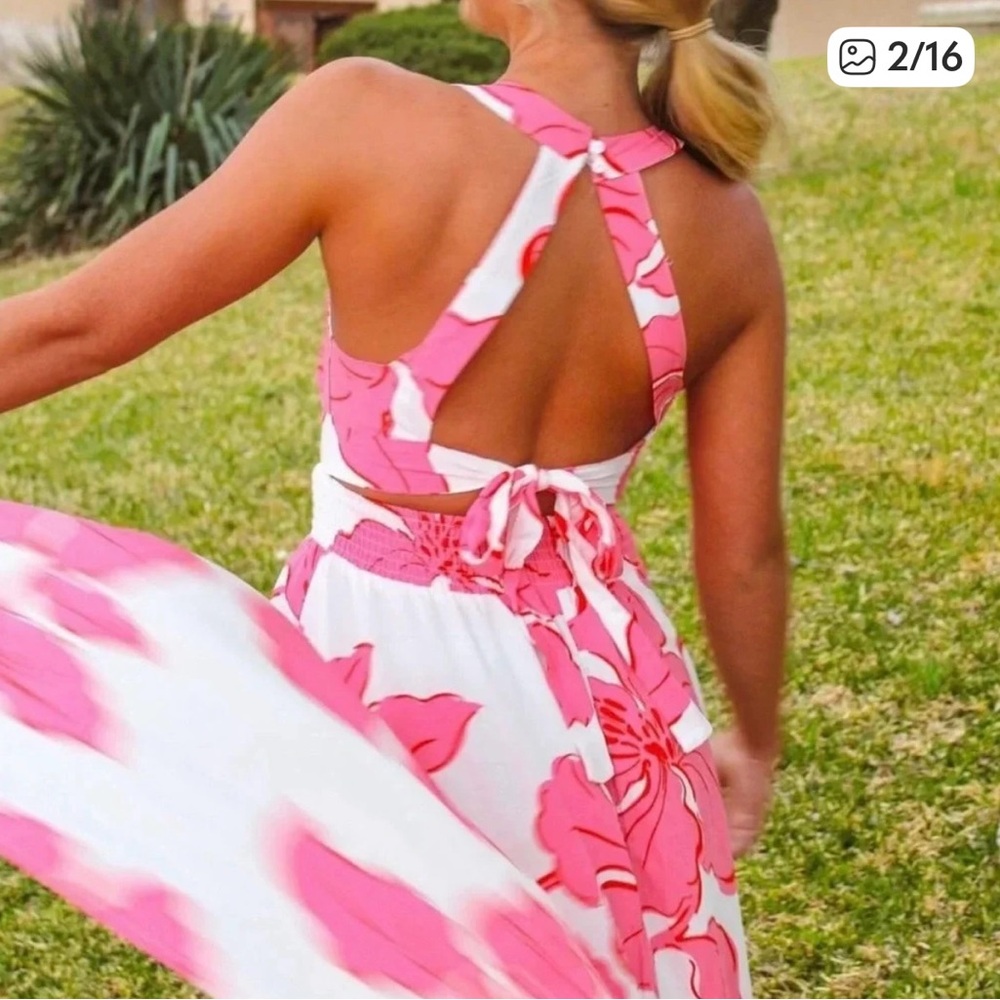 ABEL THE LABEL | Anthropologie | Pink Paloma Halter Maxi Dress L